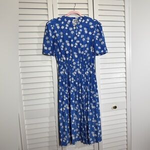Vintage Leslie Fay Blue and White Buttoned Sundress w Elastic Waist Size 10